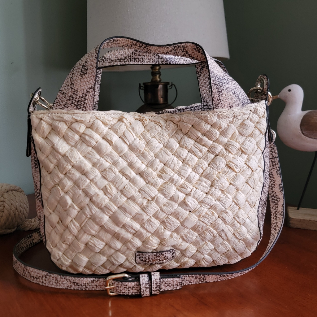 Vince Camuto Woven Cream Tote Python Embossed Crossbody Bag